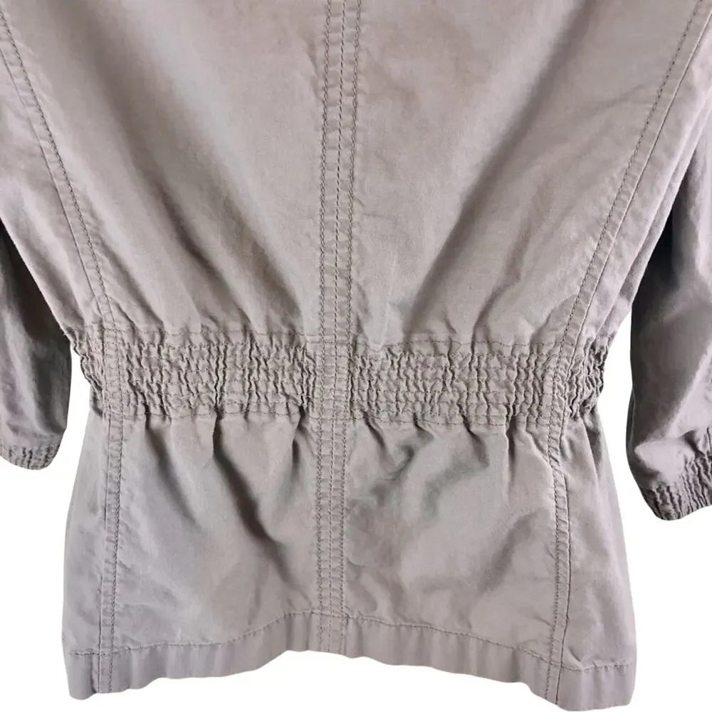 Ann Taylor Loft Gray Utility Cargo Jacket Multiple Pockets Adjustable Tie Waist